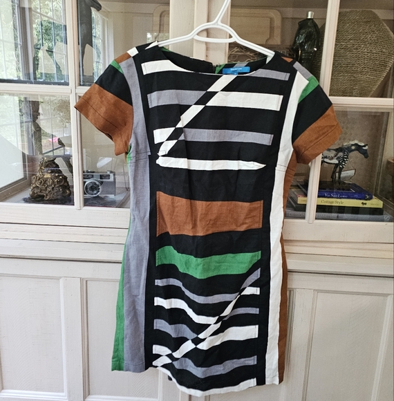 Derek Lam Linen Graphic Surf Parrot Colorblock Dress - Picture 5 of 11